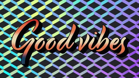 animation of good vibes text in gradient orange over purple and blue mesh