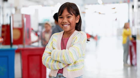 Face,-arms-crossed-and-a-student-girl-at-a-science