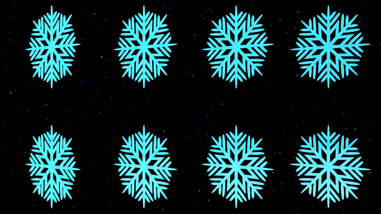 Eight stylized snowflakes rotate