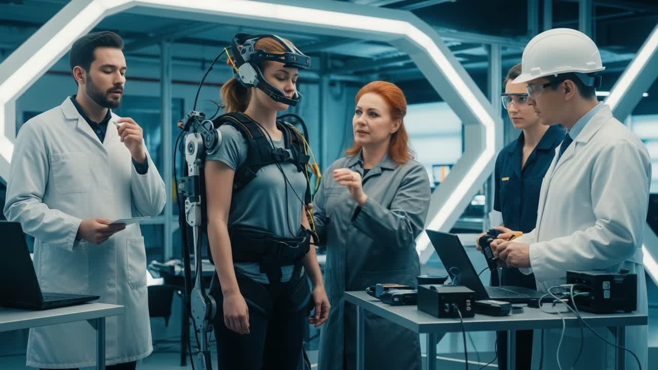 A Team of Researchers Collaborates on Advanced Exoskeleton Technology, Examining a Participant Equipped with State-of-the-Art Wearable Robotics for Enhanced Mobility and Performance