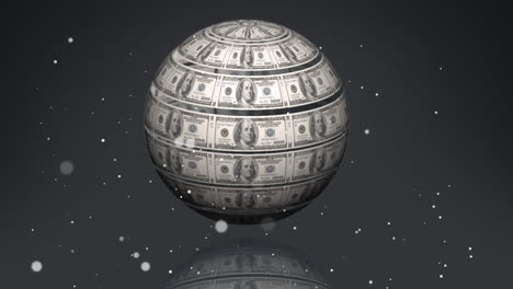 animation of globe formed with american dollar banknotes on grey background