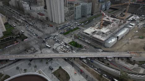 porte de la chapelle in paris, busy highway in urban landscape, infrastructure, development. aerial top-down forward