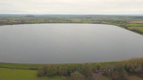 cheddar, somerset, england, december 28, 2019: aerial view of cheddar reservoir. this is an artificial reservoir in somerset, england, operated by bristol water.