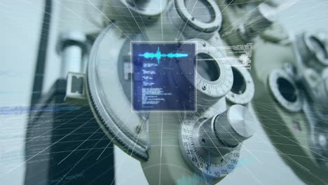 animación de pantalla digital con datos sobre maquinaria óptica