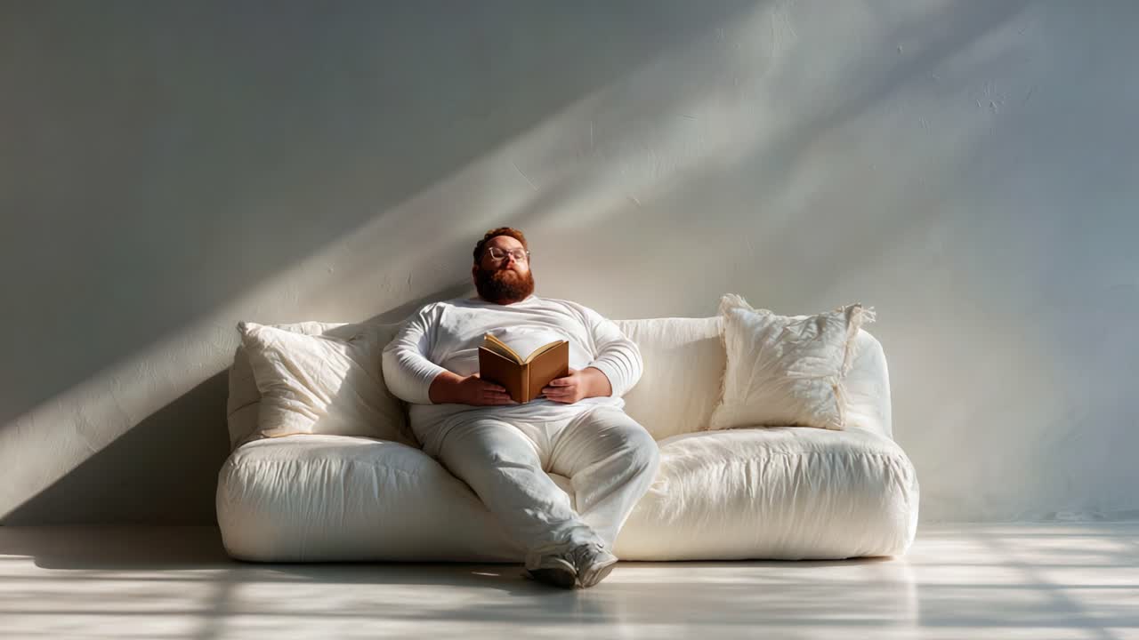 Relaxing Moments: A Comfortable Individual Enjoys Reading on a Cozy Couch Bathed in Soft Natural Light, Creating an Inviting and Peaceful Atmosphere for Leisure Activities