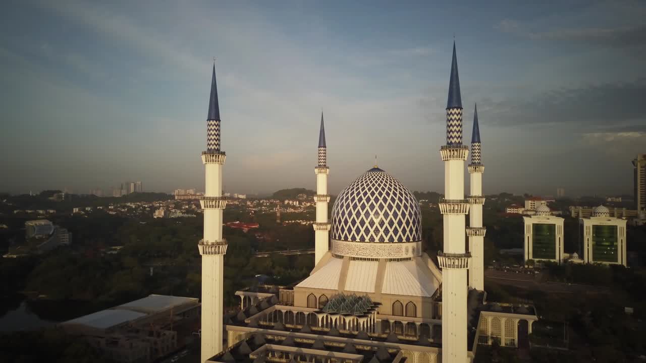 Aerial Footage - Sunrise at a mosque.
