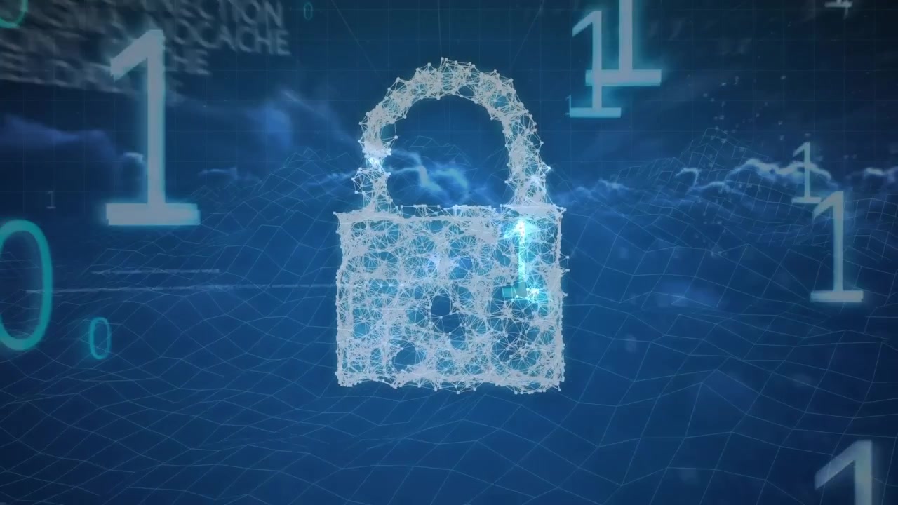 Digital Padlock Icon with Binary Code Data Stream