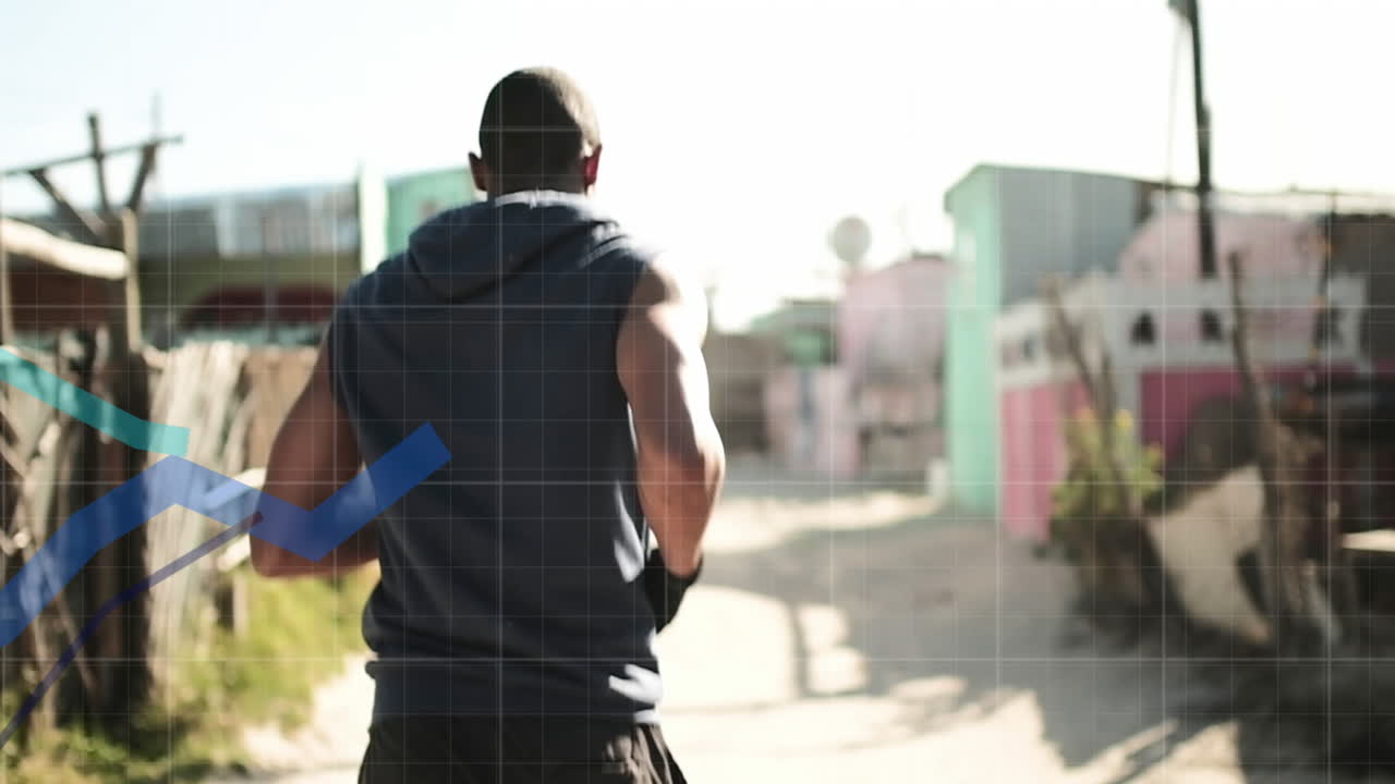 animación del procesamiento de datos sobre el hombre biracial corriendo