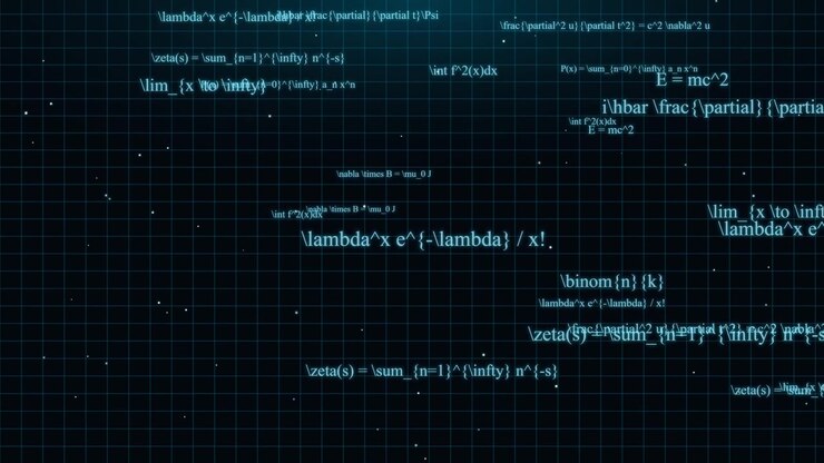 Formule Matematiche ed Equazioni Scientifiche Fluttuanti su Sfondo a Griglia Digitale