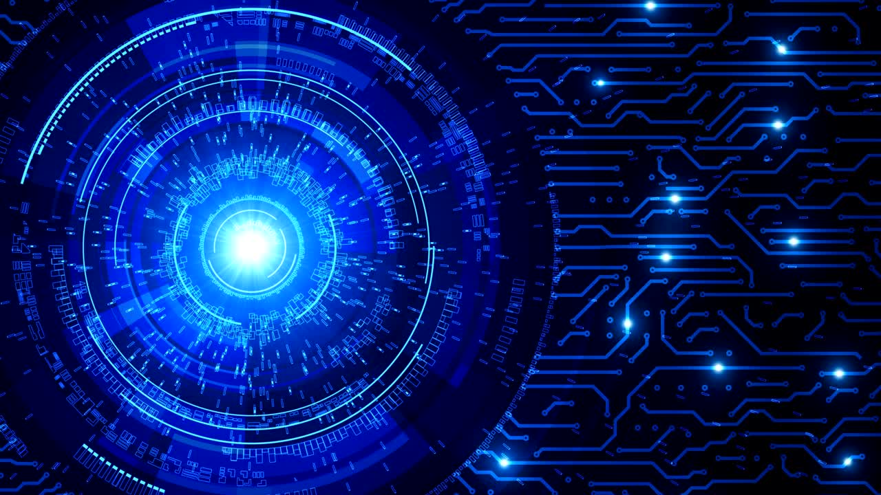 4k. sfondo della scheda di circuiti tecnologica astratta blu.