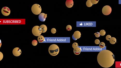 animación del texto de las redes sociales en banners con emojis sobre fondo negro