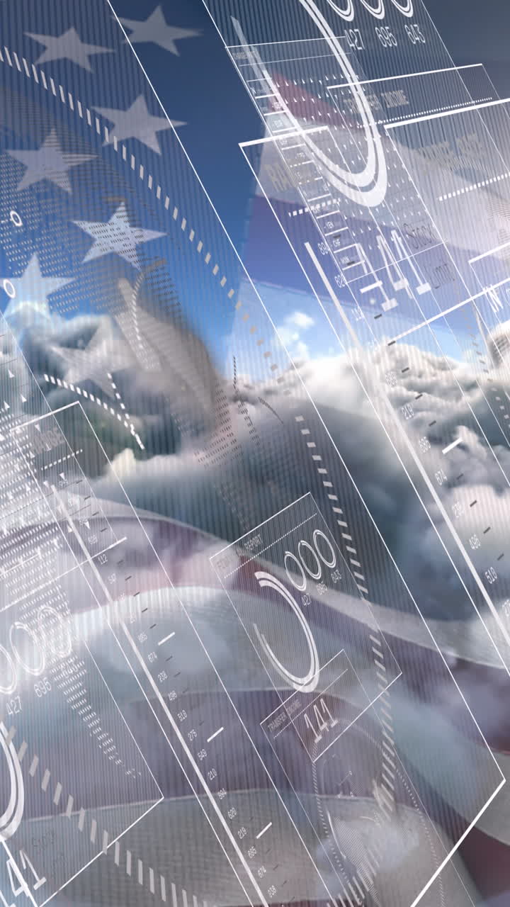 animación de la bandera estadounidense y procesamiento de datos financieros