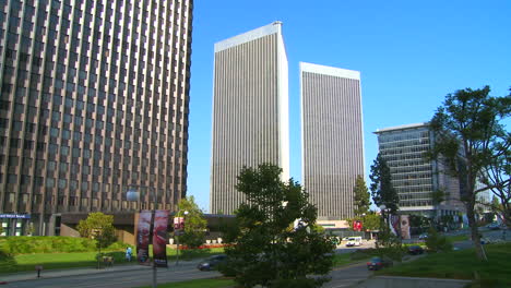 establishing shot of boulevards and high rises of century city los angeles california 2