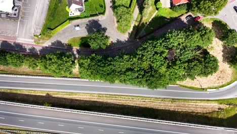 aerial view of city highway and surrounding area
