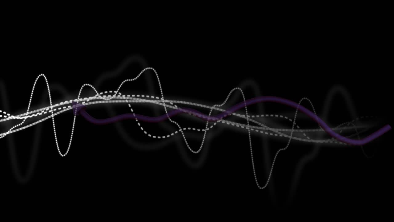 On start waveforms undulating on black, purple arrow gliding along waveform tracking signal peaks