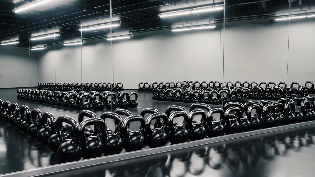 Empty Gym with Many Kettlebells