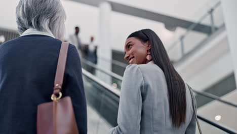 escalator, discussion and business women
