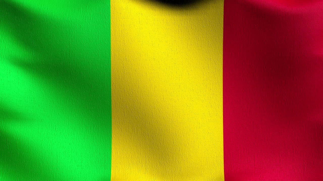 Loop continuo Video 4K. Bandiera nazionale del Mali che sventola al vento isolata. Design astratto patriottico ufficiale. Illustrazione di rendering 3D di un simbolo sventolante