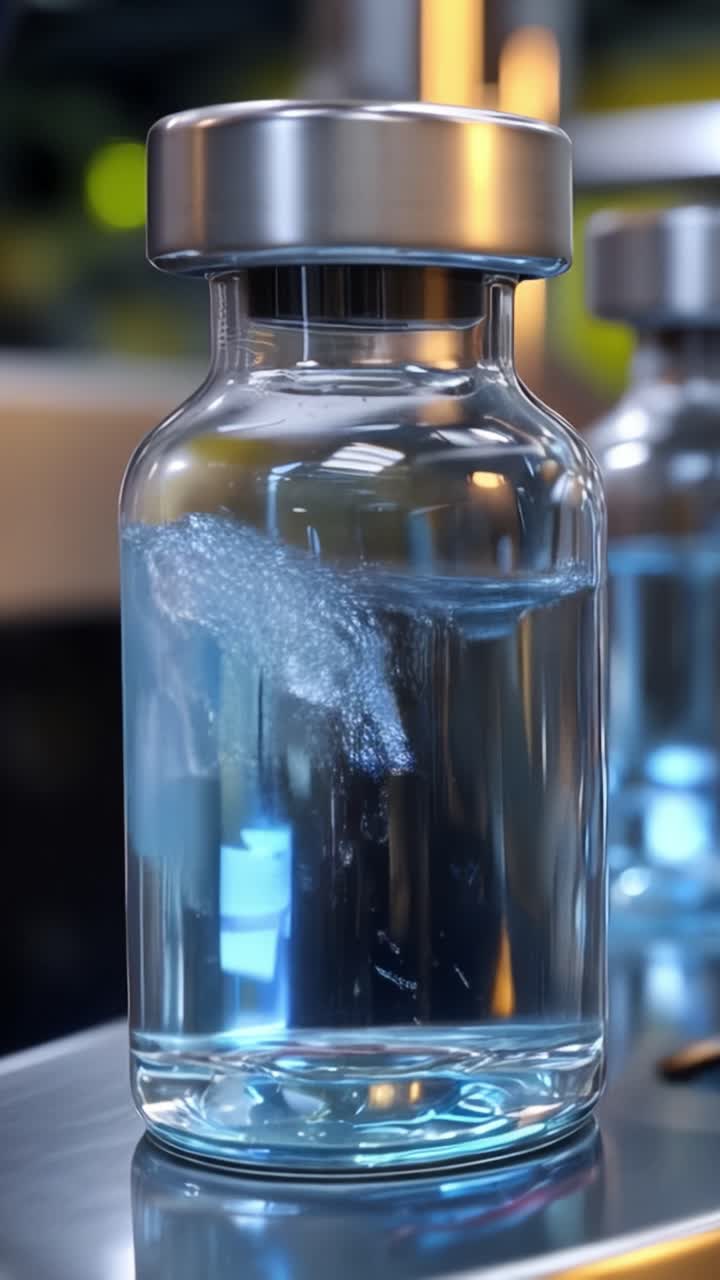 Clear Glass Vials Filled with Liquid Being Handled, Capturing the Essence of Pharmaceutical Applications and Laboratory Settings