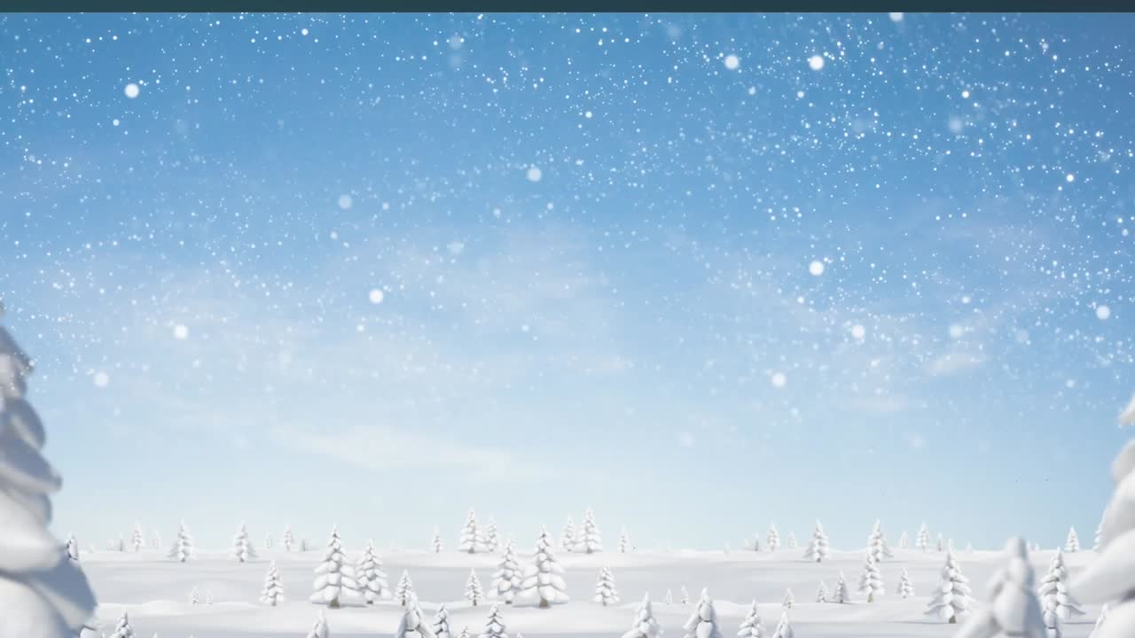 겨울 풍경 위에 내리는 눈의 애니메이션