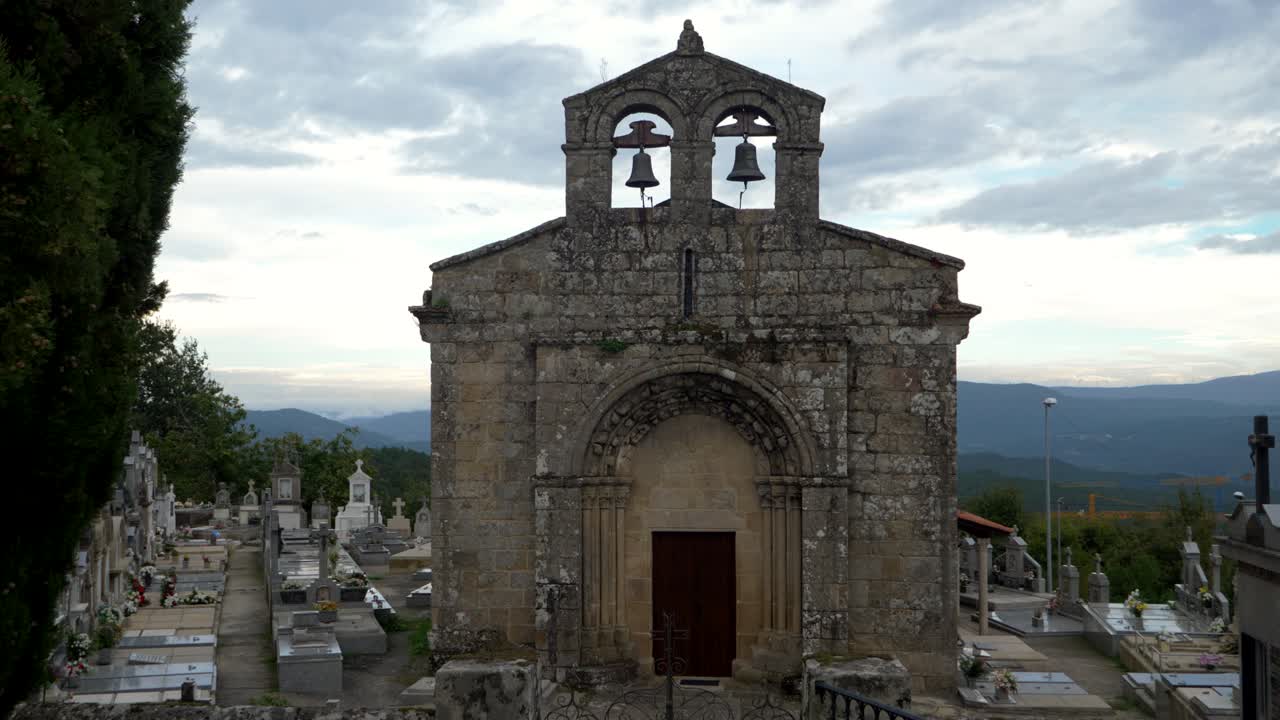 Ancient Stone Church in a Mountain Cemetery