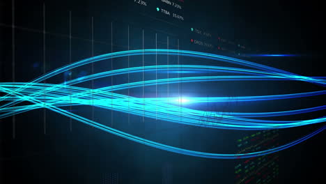 animation of data processing over geometrical blue neon lights