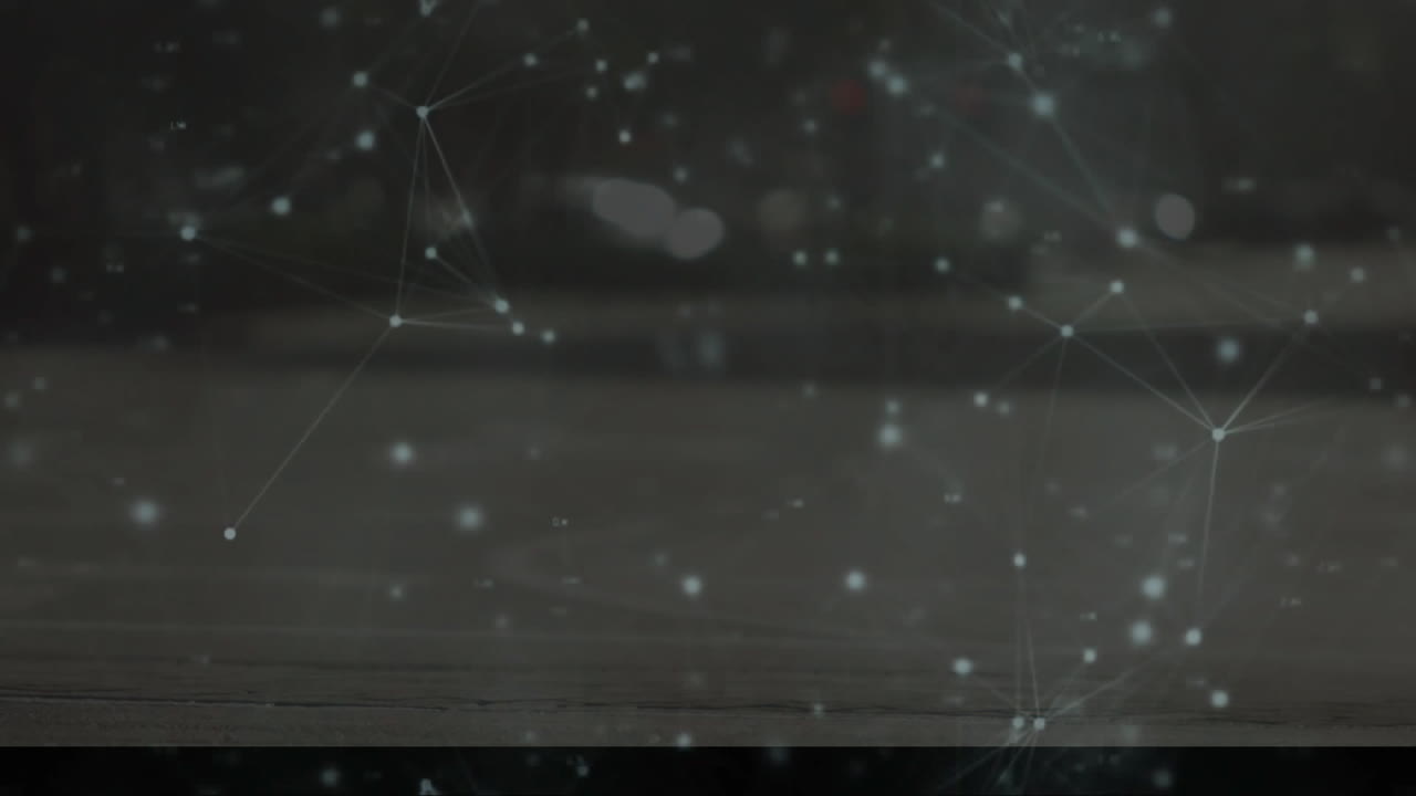 도시 거리의 배경에서 연결 네트워크 및 데이터 처리 애니메이션