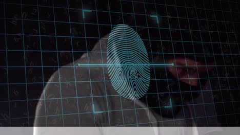 interfaz digital seguridad en línea huella digital biométrica sobre hacker masculino