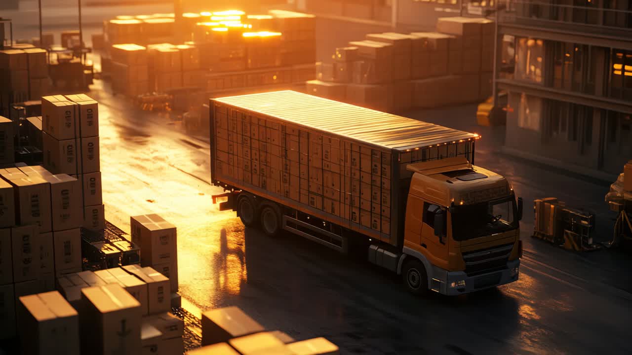 Truck Delivering Cargo at Sunrise/Sunset