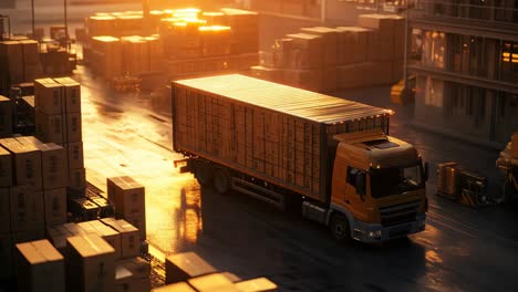 truck delivering cargo at sunrise/sunset