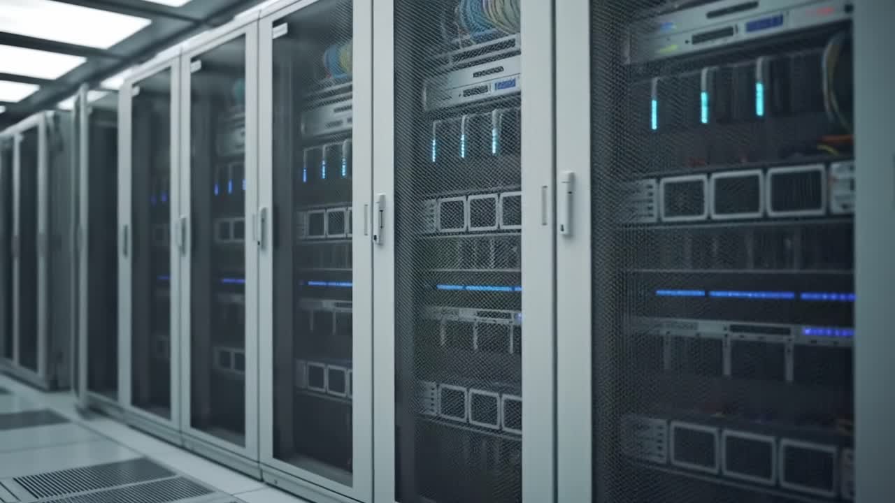 A Detailed Overview of a Modern Data Center Featuring High-Tech Server Racks and Advanced Networking Systems for Optimized Data Management and Processing Capabilities