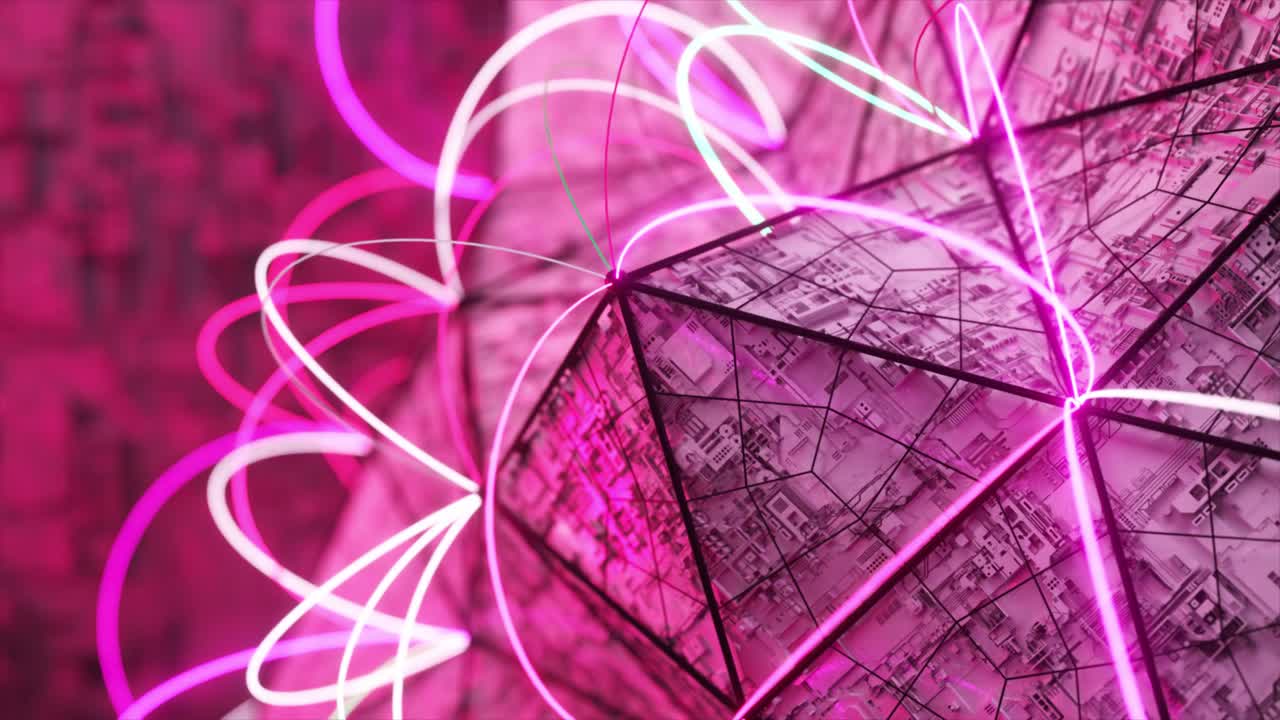 diseño ciberpunk geométrico futurista abstracto con luces de neón