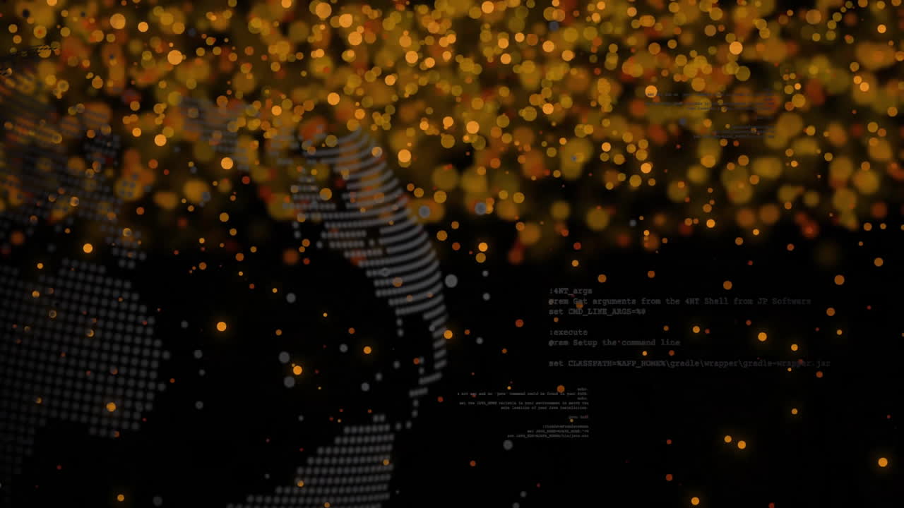 Animation of glowing particles and digital data creating futuristic globe atmosphere