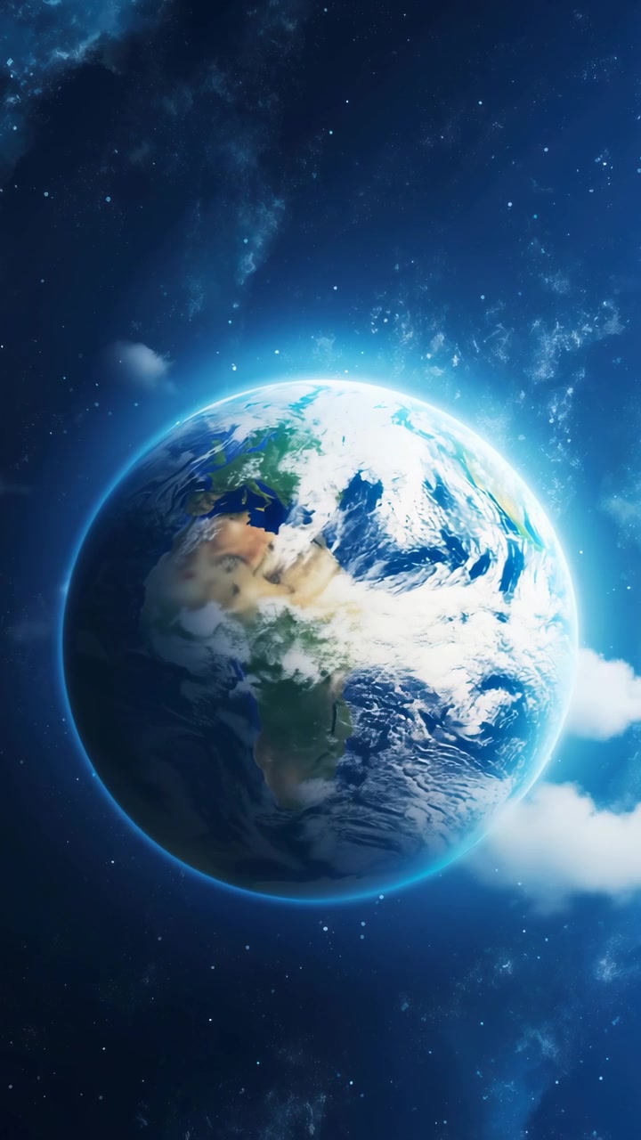 Planeta Terra Animado Girando no Espaço Sideral com Aura Brilhante