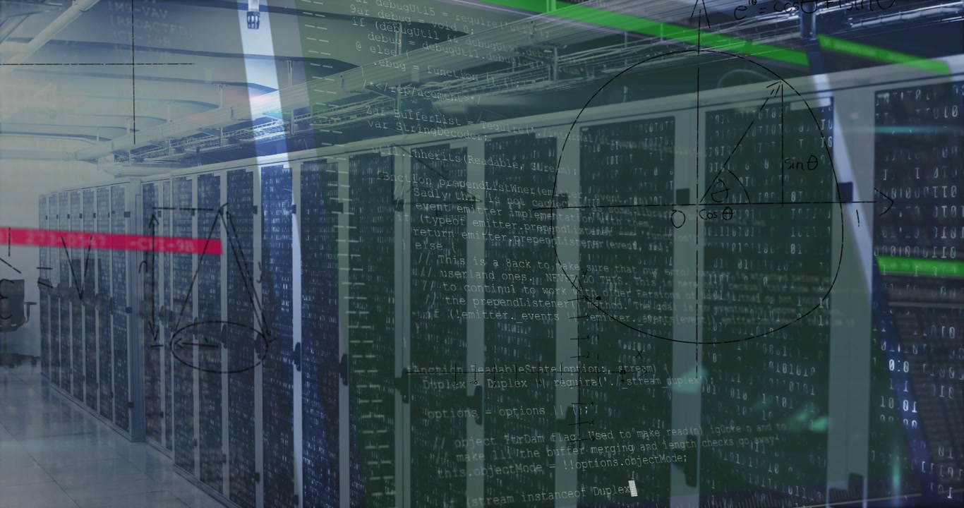 Animation of numbers and data processing over computer servers
