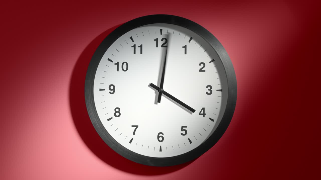 Clock Face on Burgundy Cherry Red Wall in Time Lapse