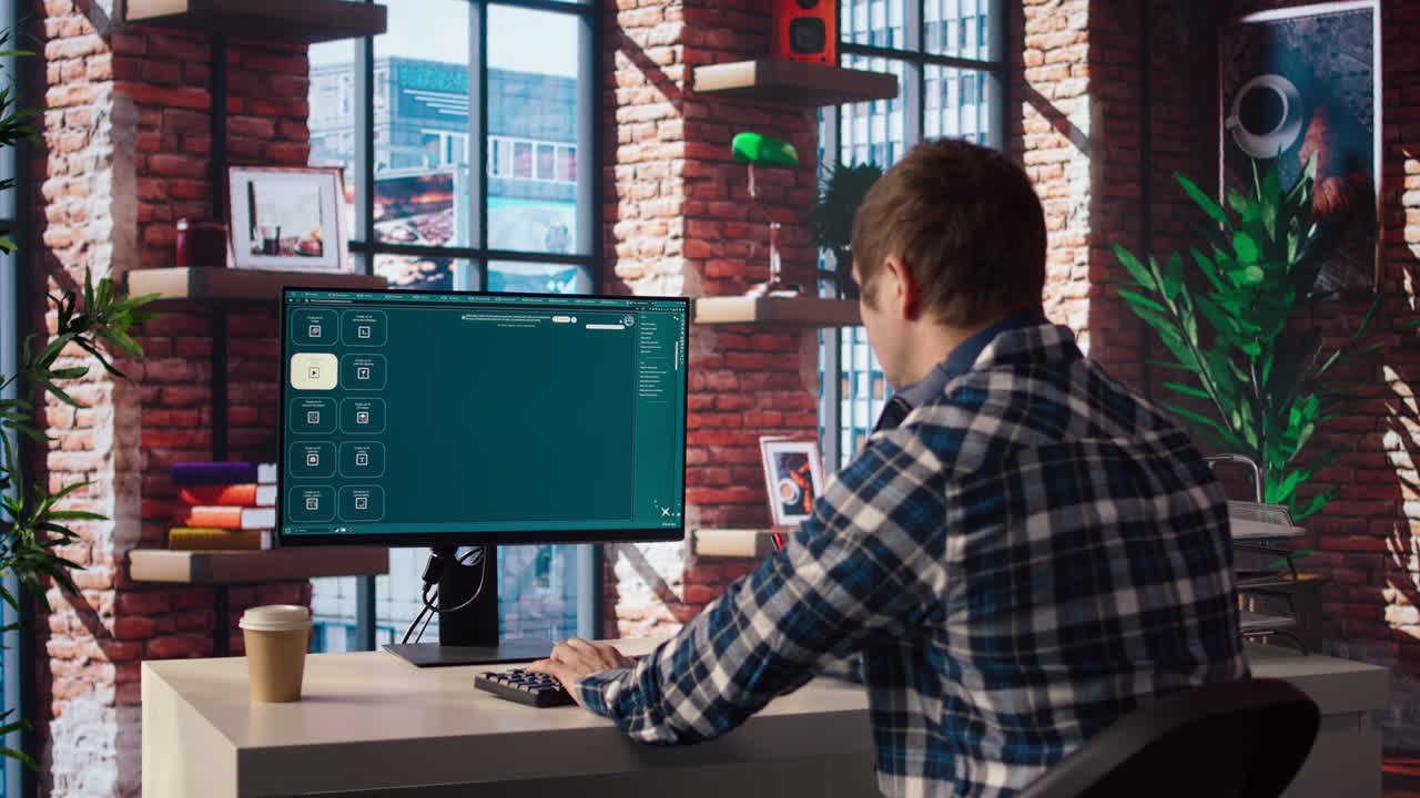 hombre escuchando música mientras usa un programa de ia convirtiendo el mensaje de texto en videos