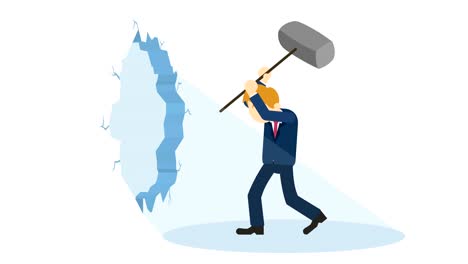 hombre de negocios rompiendo la pared. libertad y concepto de desafío. ilustración de bucle en estilo plano.