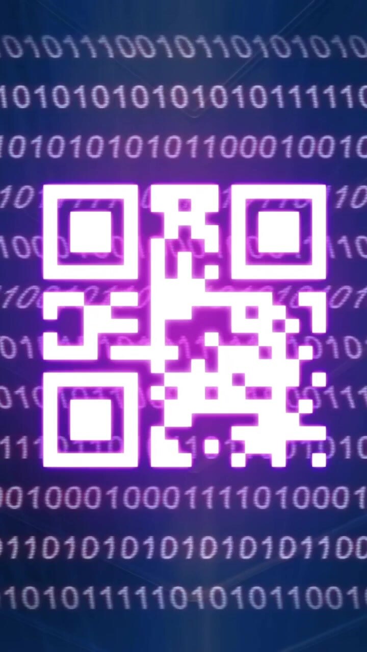 Animation of qr code and binary coding digital data processing