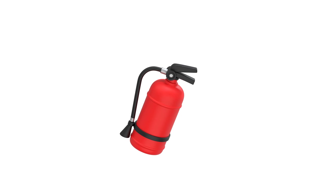 Renderizado 3D de un extintor de incendios rojo girando sobre fondo blanco