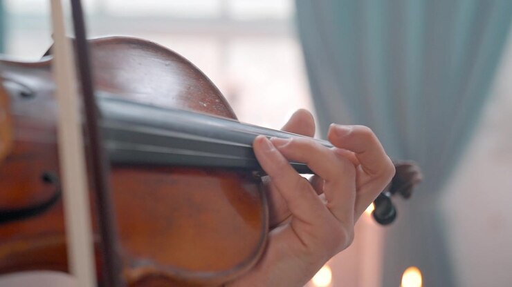 Close-up of a Musician's Hand Playing the Violin