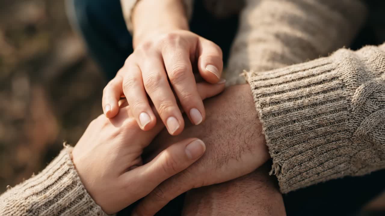 Close-up of a Couple's Hands Showing Love and Support