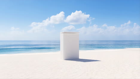 white box on a tranquil beach