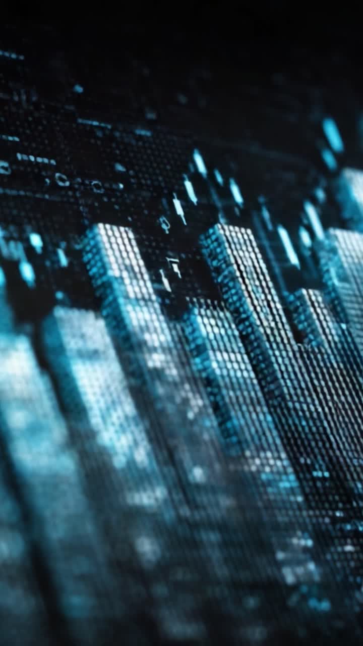 En dynamisk visualisering af digitale data: Afsløring af indsigt gennem animerede grafer og datapunkter, der afspejler moderne statistik og teknologitrends