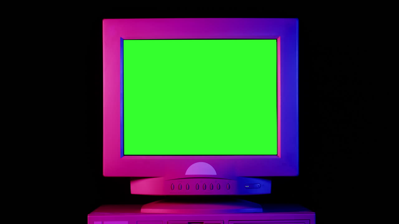 Vintage CRT Monitor with Green Screen