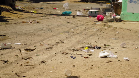 wind blows rubbish around rural road in vietnam