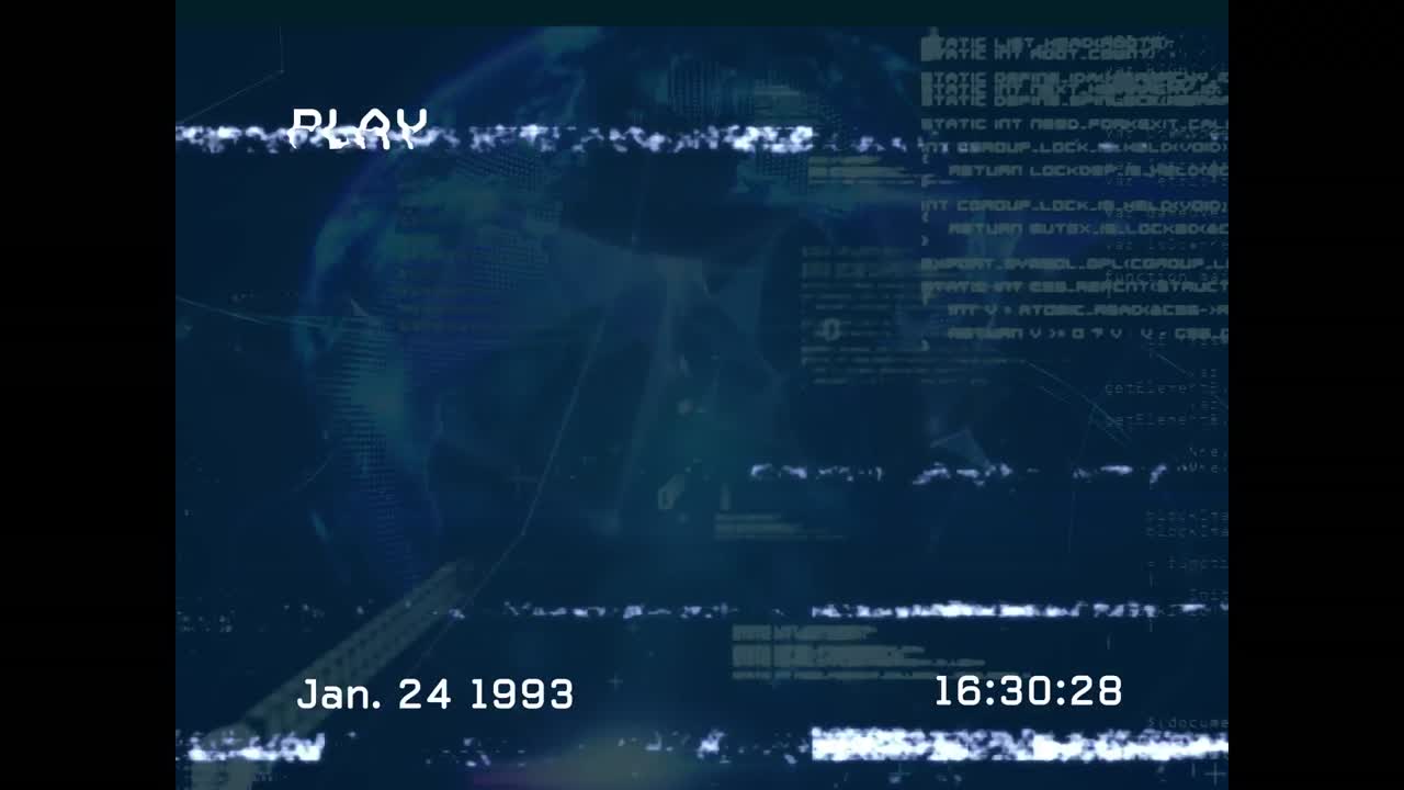 Animation of play interface on screen and data processing and globe on blue background