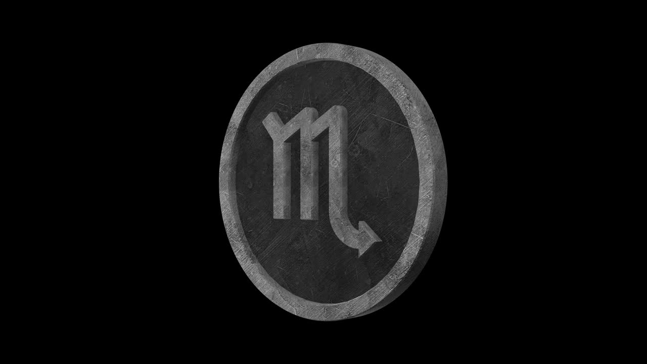 Scorpio zodiac sign medallion. Metal iron. Alpha channel