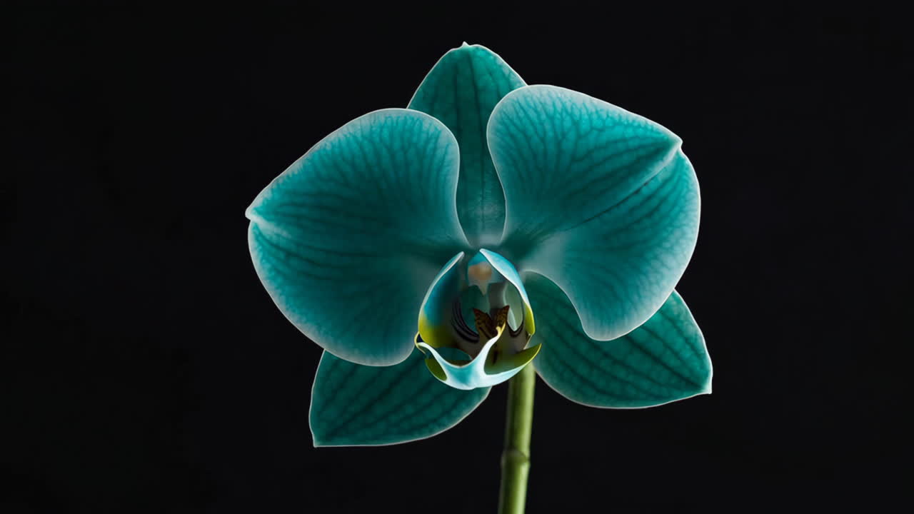 Orchidea turchese vivace su sfondo nero
