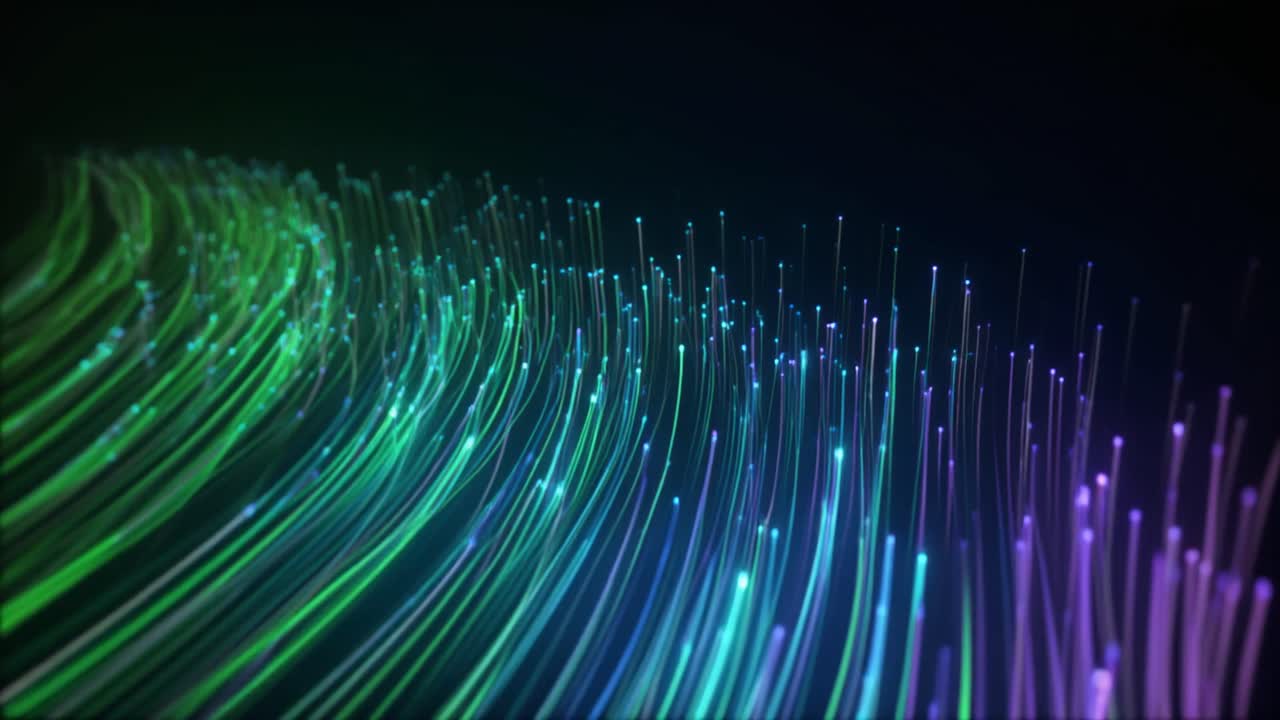 Abstract Digital Background with Flowing Green and Purple Lines